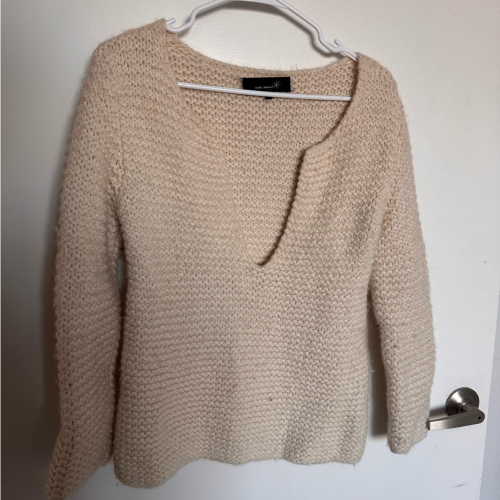 Isabel Marant Knit Alpaca Acrylic Beige Pullover Sweater V-Neck Women 1501